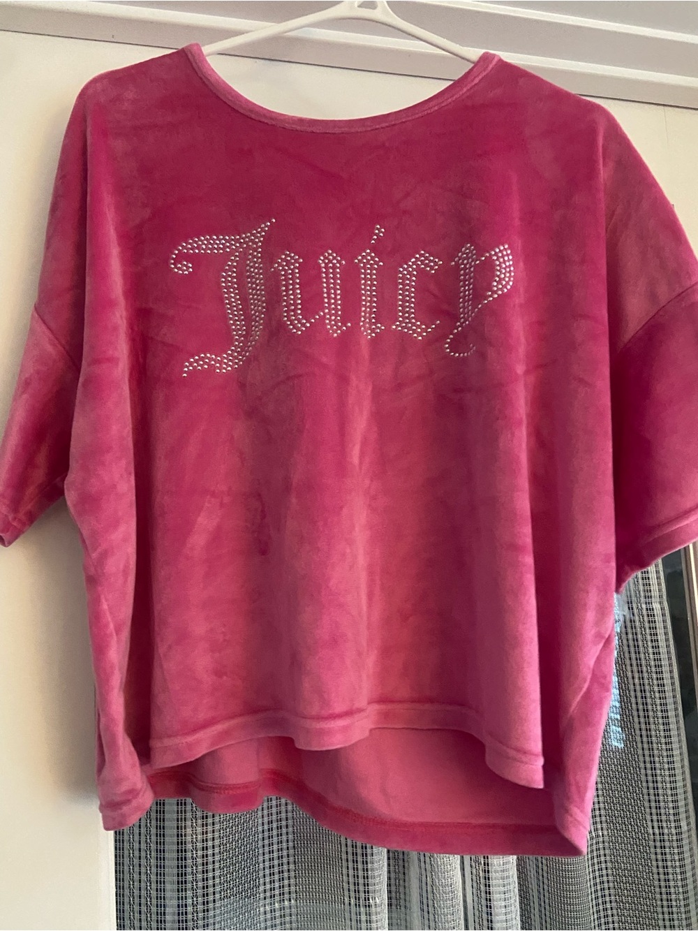 Juicy Couture Hot Pink Velour Rhinestone 'Juicy' Logo Top